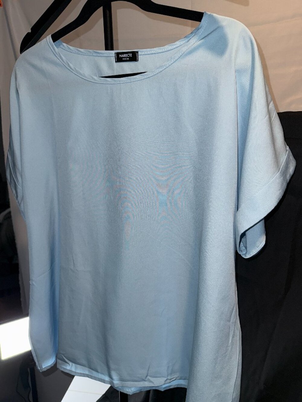 Narecte 2XL Baby Blue Satin Dolman Sleeve Blouse Plus Size